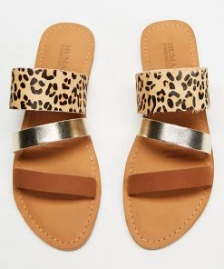Human Chester Leather Slide - Tan Ocelot - HS12