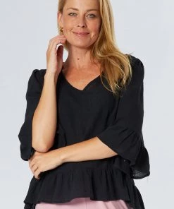 WD Designs Libby Ruffle Top | Black | WD3 Clothing