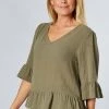 WD Designs Libby Ruffle Top | Khaki | WD3 Clothing