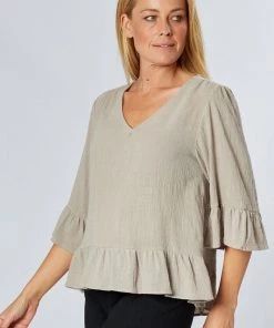 WD Designs Libby Ruffle Top | Latte | WD3 Clothing