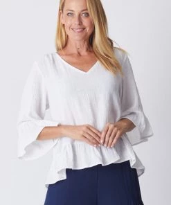WD Designs Libby Ruffle Top | White | WD3