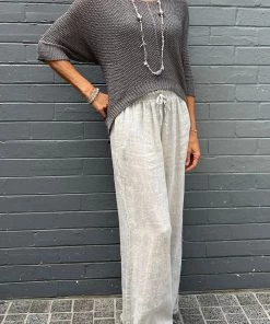 Cindy G Linen Frayed Pocket Pants | Grey | CG26 Clothing