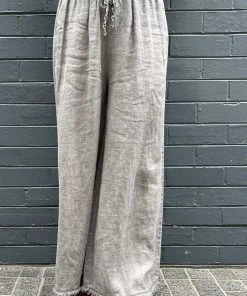 Cindy G Linen Frayed Pocket Pants | Pebble Stone Grey | CG26 Clothing