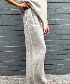 Cindy G Linen Frayed Pocket Pants | Pebble Stone Grey | CG26 Clothing