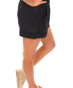 Cali & Co Casual Linen Shorts - Black - CC12