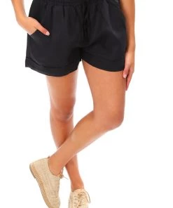 Cali & Co Casual Linen Shorts - Black - CC12
