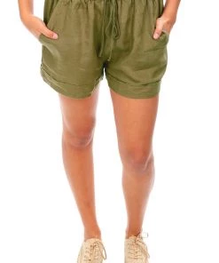 Cali & Co Casual Linen Shorts - Khaki - CC12