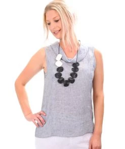 Naturals By O & J Linen Tank Top - Black Houndstooth - OJ11 Clothing