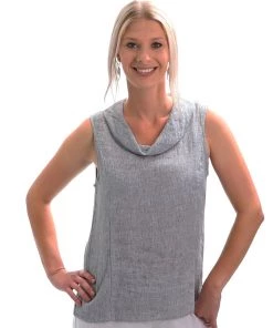 Naturals By O & J Linen Tank Top - Black Houndstooth - OJ11 Clothing