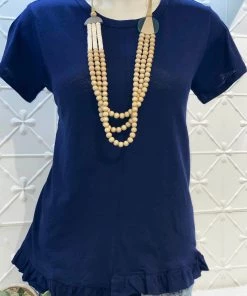 Maglia Cotton Frill Top - Navy - MAG8 Clothing