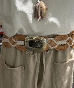 Miss June Accessories Leather Plaite BoHo Belt | Cream | M69