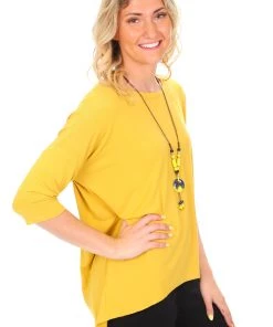 Relaxed High Low Bamboo Top | Mustard