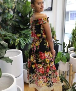 Naudic Dresses Sorento Long Dress | Black Fiesta | ND2s