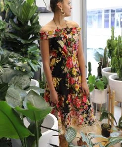 Naudic Dresses Sorento Long Dress | Black Fiesta | ND2s