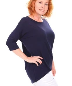 Tops Relaxed High Low Bamboo Top | Navy