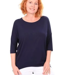 Tops Relaxed High Low Bamboo Top | Navy
