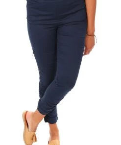 Cafe Latte Gathered Side Zip Pants | Navy | CL1