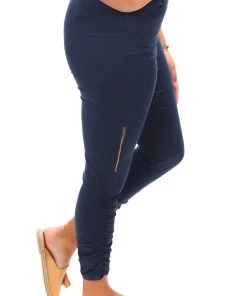 Cafe Latte Gathered Side Zip Pants | Navy | CL1