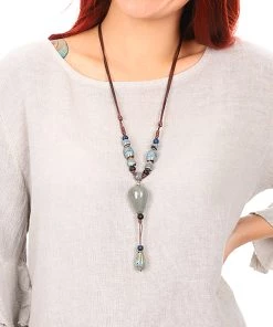 Stella Rose Speckled Droplet Necklace - Blue