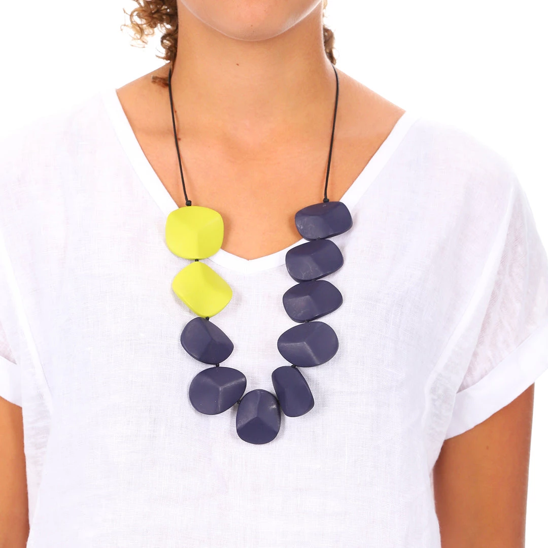Blue Scarab Jewellery Yellow & Blue Pebbles Necklace 1 Blue Scarab Jewellery Yellow & Blue Pebbles Necklace