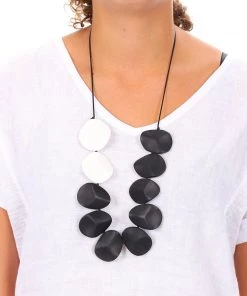 Blue Scarab Black And White Pebbles Necklace