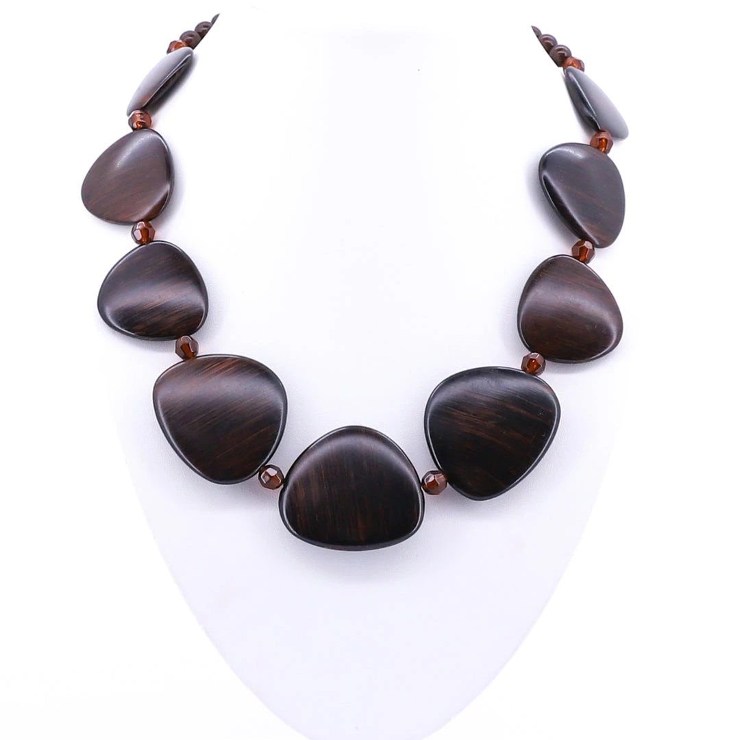 Pizazz Boutique Flat Chocolate Wood Necklace 1 Pizazz Boutique Flat Chocolate Wood Necklace
