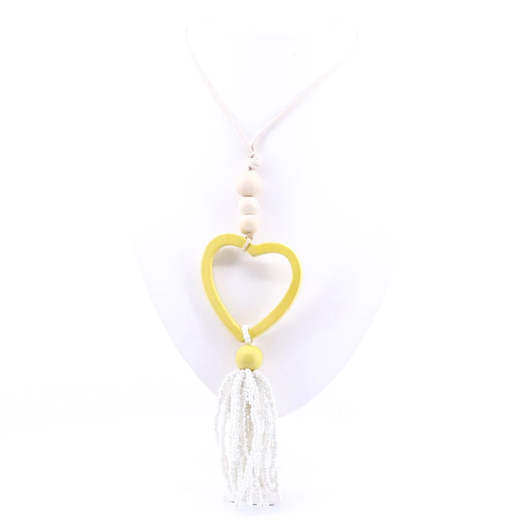 Hummingbird White Waterfall Heart Necklace - Yellow 1 Hummingbird White Waterfall Heart Necklace - Yellow