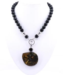 Touche' Jewellery TIMELESS Jet Necklace With Fossilised Shell Pendant B7
