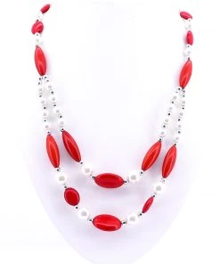 Stellar Rose Red Cream Pearl Necklace Jewellery