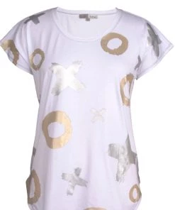Cafe Latte Noughts & Crosses Tee | White | CL12 Tops