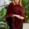 Holmes & Fallon Clothing Faux Fur Knit Hem Poncho | Wine | HF3