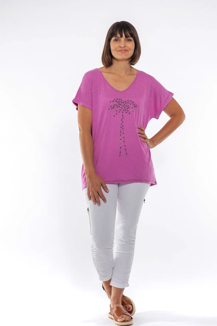 Cafe Latte Tops Palm Stud Tee | Berry | CL3 1 Cafe Latte Tops Palm Stud Tee | Berry | CL3
