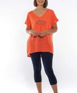 Cafe Latte Tops Palm Stud Tee | Coral | CL3