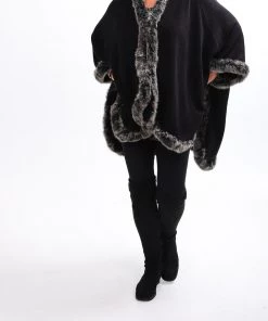 Pizazz Boutique Clothing Pashmina Thick Rabbit Fur Shawl | Black | FI4