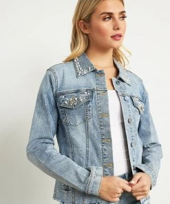 Joseph Ribkoff Clothing Pearl Detail Denim Jacket | Blue | JR118