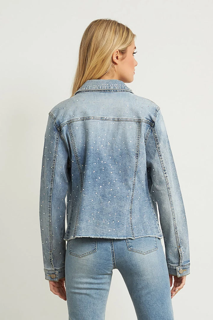 Joseph Ribkoff Clothing Pearl Detail Denim Jacket | Blue | JR118 3 Joseph Ribkoff Clothing Pearl Detail Denim Jacket | Blue | JR118
