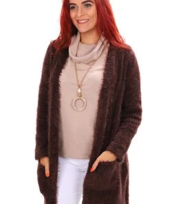Ping Pong Feather Yarn Long Cardigan | Truffle | PP20