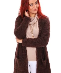 Ping Pong Feather Yarn Long Cardigan | Truffle | PP20