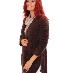 Ping Pong Feather Yarn Long Cardigan | Truffle | PP20