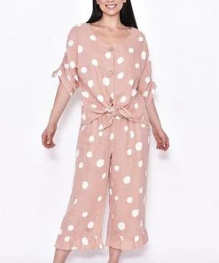 Cali & Co 3/4 Sleeve Button Spot Top | Pink