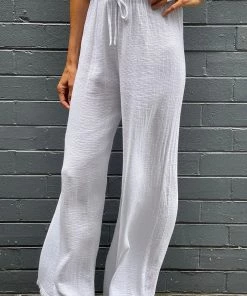 Cindy G Linen Drawstring Waist Pants | White | CG20 Clothing