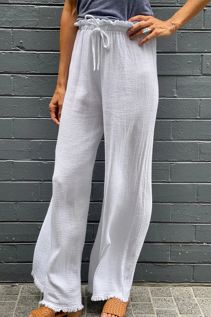 Cindy G Linen Drawstring Waist Pants | White | CG20 Clothing 1 Cindy G Linen Drawstring Waist Pants | White | CG20 Clothing