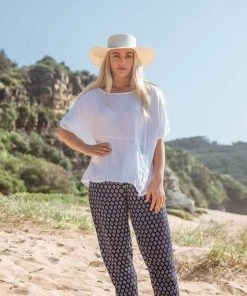 Namastai Crinkle Cotton Round Neck Top | White | N12s Tops