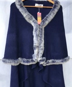Pizazz Boutique Double Layer Rabbit Fur Shawl | Navy | FI5 Events