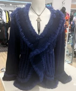 Pizazz Boutique Rabbit Fur Wave Jacket | Royal Blue | FI3
