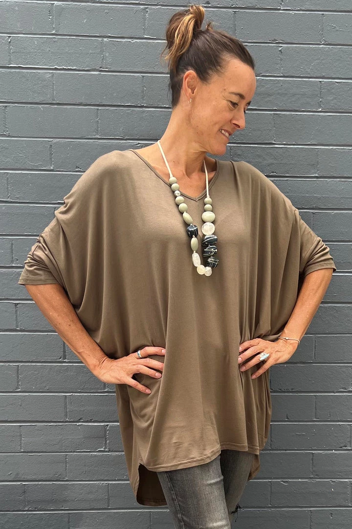 Silence & Noise Tops Everyday Tee 3/4 Sleeve | Khaki | SN19 1 Silence & Noise Tops Everyday Tee 3/4 Sleeve | Khaki | SN19