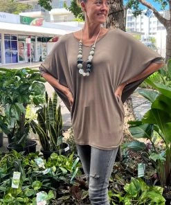 Silence & Noise Tops Everyday Tee 3/4 Sleeve | Khaki | SN19