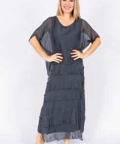 The Italian Closet Rowena Dress | Charcoal | Tic2