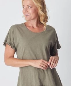 WD Designs Clothing Ruffle Core Top | Khaki | WD2