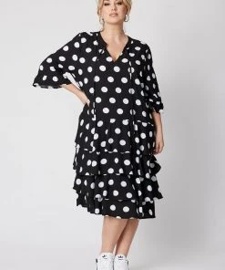 Threadz Ruffle Hem Spot Dress | White/Black | TZ44